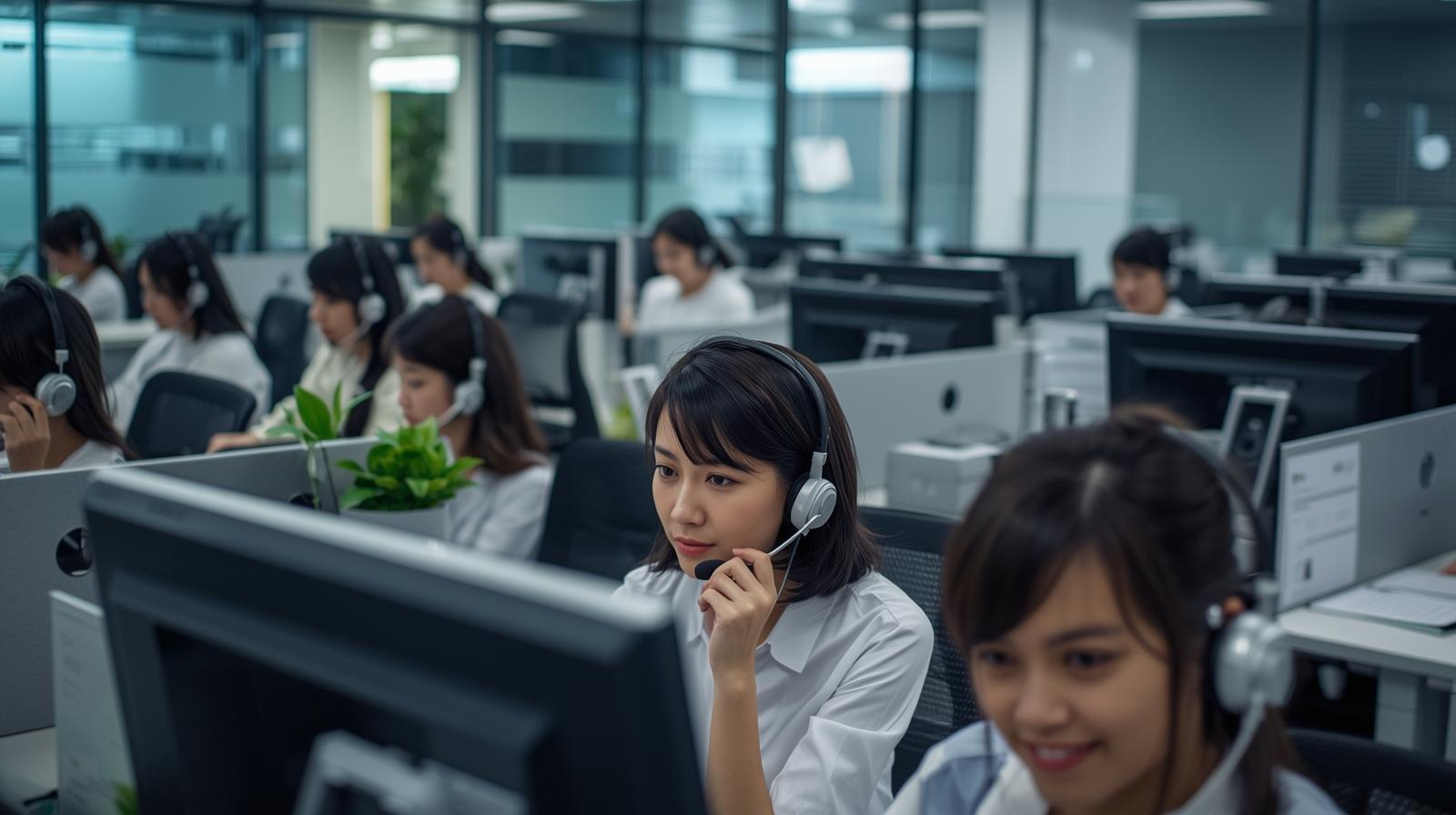 コールセンターで働いている人　10人　女性　日本人